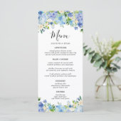 Elegante blauwe hortensia bloem bruiloftsmenu's menu (Staand voorkant)