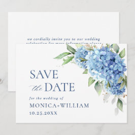Elegante Blauwe Hortensia Bloemen Bruiloft Save The Date