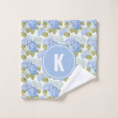 Elegante Blauwe Hortensia Bloemen Patroon Monogram Bad Handdoek (Wasdoekje)