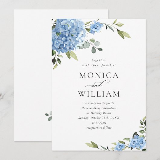 Elegante blauwe hortensia bloemenbruiloft alles in kaart (Voorkant / Achterkant)