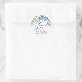 Elegante Blauwe Hortensia Bloemrijke Script Bedank Ronde Sticker (Tas)