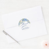 Elegante Blauwe Hortensia Bloemrijke Script Bedank Ronde Sticker (Envelop)