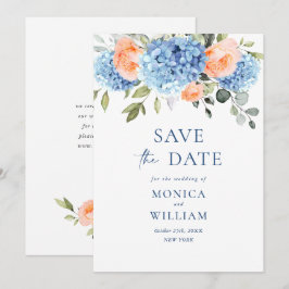Elegante Blauwe Hortensia Blush Rozen Bloemachtige Save The Date