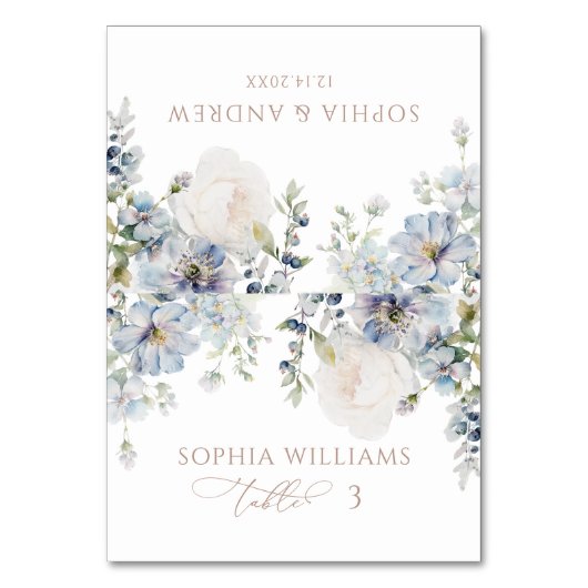 Elegante Blauwe Hortensia & Blush Trouwplaatskaart Kaart (Voorkant)
