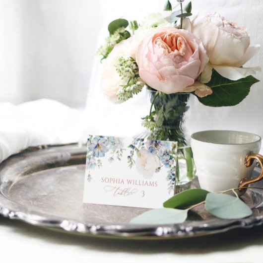 Elegante Blauwe Hortensia & Blush Trouwplaatskaart Kaart
