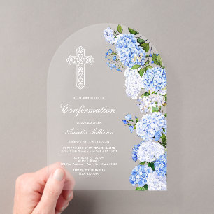 Elegante Blauwe Hortensia Boog Bevestiging Acryl Uitnodigingen