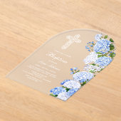Elegante Blauwe Hortensia Boog Doop Acryl Uitnodigingen (Laagn)