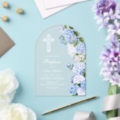 Elegante Blauwe Hortensia Boog Doop Acryl Uitnodigingen (Insitu (Huwelijk))