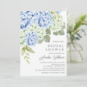 Elegante blauwe hortensia bruidsborrel uitnodiging (Staand voorkant)