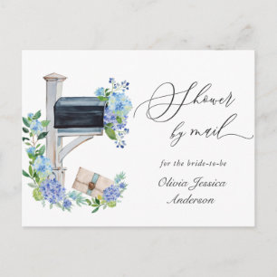 Elegante blauwe hortensia bruidsdouche per post briefkaart