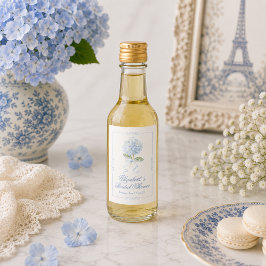 Elegante Blauwe Hortensia Bruidsfeest Mini Wijn Etiket