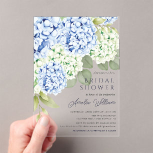 Elegante blauwe hortensia bruidsfeest uitnodiging