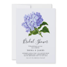 Elegante Blauwe Hortensia Bruidsfeest Uitnodiging
