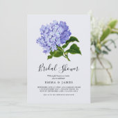 Elegante Blauwe Hortensia Bruidsfeest Uitnodiging (Staand voorkant)