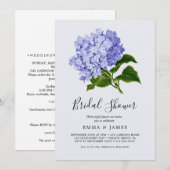 Elegante Blauwe Hortensia Bruidsfeest Uitnodiging (Voorkant / Achterkant)