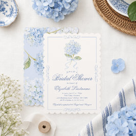 Elegante Blauwe Hortensia Bruidsfeest Uitnodiging