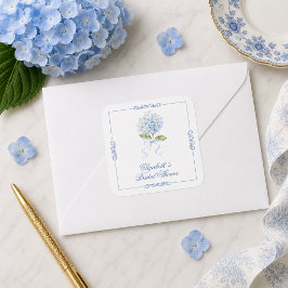 Elegante Blauwe Hortensia Bruidsfeest Vierkante Sticker