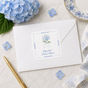 Elegante Blauwe Hortensia Bruidsfeest Vierkante Sticker