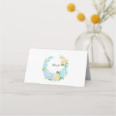 Elegante blauwe hortensia bruiloft gevouwen plaats plaatskaartje (Achterkant)