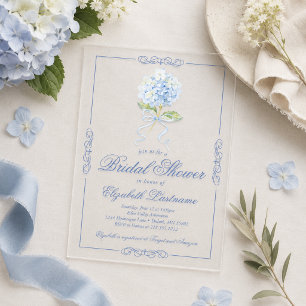 Elegante Blauwe Hortensia Bruiloftsborrel Acryl Uitnodigingen