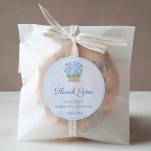 Elegante Blauwe Hortensia Bruiloftsshower Favor Ronde Sticker