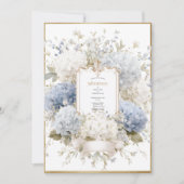 Elegante Blauwe Hortensia Budget Bruiloft Kaart (Voorkant)
