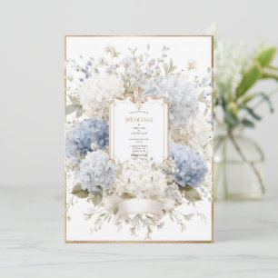 Elegante Blauwe Hortensia Budget Bruiloft Kaart