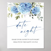 Elegante Blauwe Hortensia Datum Nacht Ideeën Trouw Poster (Voorkant)