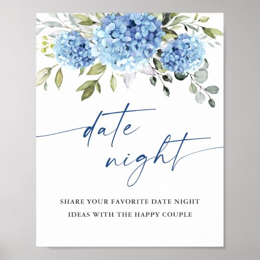 Elegante Blauwe Hortensia Datum Nacht Ideeën Trouw Poster (Voorkant)
