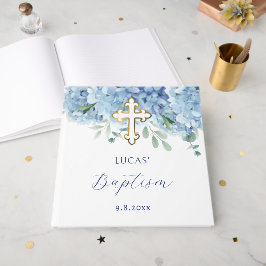 Elegante blauwe hortensia doop gastenboek