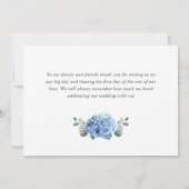 Elegante blauwe hortensia eucalyptus bedankkaart kaart (Achterkant)
