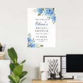 Elegante Blauwe Hortensia Eucalyptus Bruidsdouche Poster (Thuiskantoor)