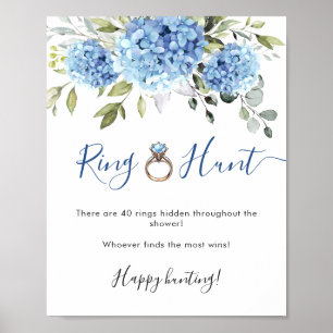 Elegante blauwe hortensia eucalyptus bruidsdouche poster