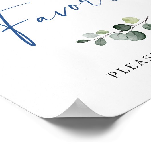 Elegante blauwe hortensia eucalyptus gunsten teken poster (Hoek)