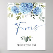 Elegante blauwe hortensia eucalyptus gunsten teken poster (Voorkant)