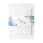 Elegante Blauwe Hortensia Eucalyptus Monogram Brui Uitnodigingen Wikkel (Voorkant Voorbeeld)