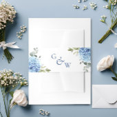 Elegante Blauwe Hortensia Eucalyptus Monogram Brui Uitnodigingen Wikkel