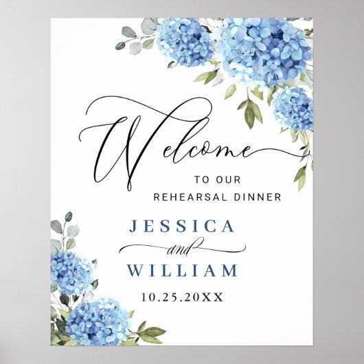 Elegante Blauwe Hortensia Eucalyptus PROEFHuwelijk Poster (Voorkant)
