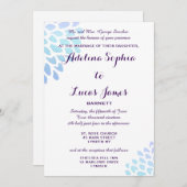 Elegante blauwe hortensia formele bruiloft uitnodi kaart (Voorkant / Achterkant)