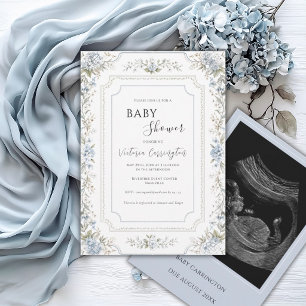 Elegante Blauwe Hortensia Foto Moderne Baby Shower Kaart