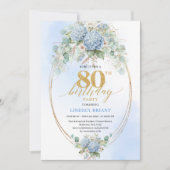 Elegante Blauwe Hortensia Gouden 80ste Verjaardags Kaart (Voorkant)