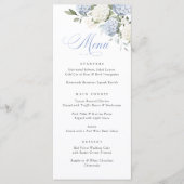 Elegante blauwe hortensia groen weddingmenu menu (Voorkant)