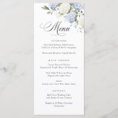 Elegante blauwe hortensia groen weddingmenu menu (Voorkant)