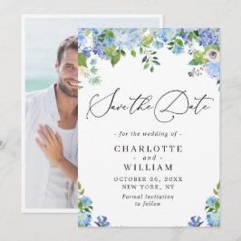Elegante Blauwe Hortensia Groene Huwelijk Save The Date