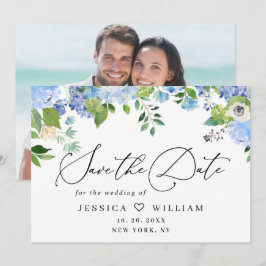 Elegante Blauwe Hortensia Groene Huwelijks FOTO Save The Date