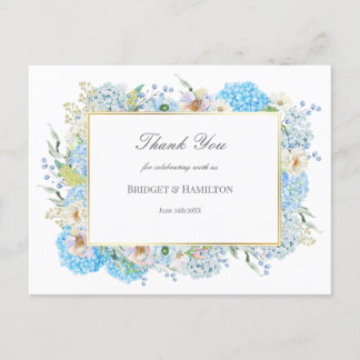 Elegante Blauwe Hortensia Huwelijk Bedankt Briefkaart