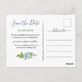 Elegante Blauwe Hortensia Huwelijk Save The Date Briefkaart (Achterkant)
