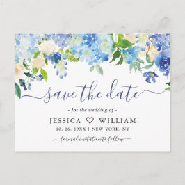 Elegante Blauwe Hortensia Huwelijk Save The Date Briefkaart