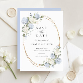 Elegante Blauwe Hortensia Huwelijk Save the Date Kaart