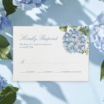 Elegante Blauwe Hortensia Huwelijks RSVP